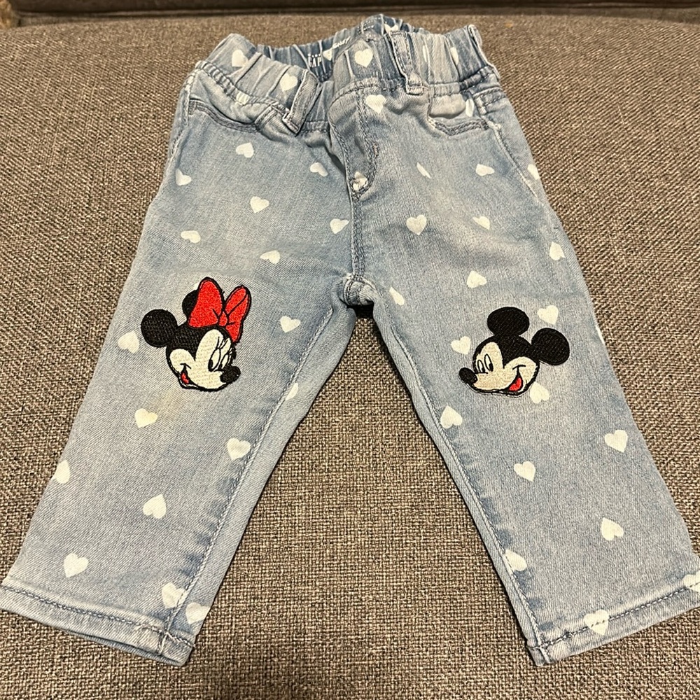 Baby GAP Disney 12-18 Month Light Jean Jeggings with Minnie & Mickey Patches